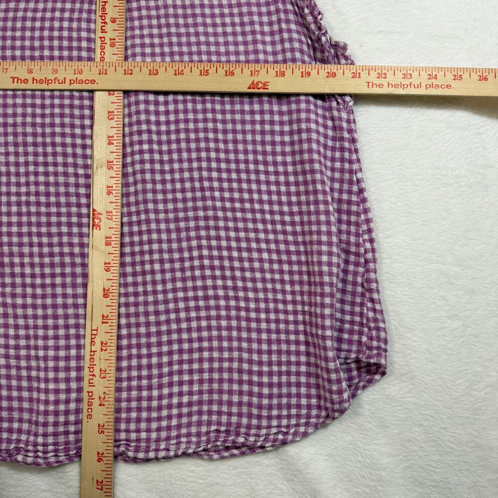Old Navy XL Gingham Top Linen Purple Flutter Sleeve Coquette Cottage Summer Soft - Picture 5 of 7